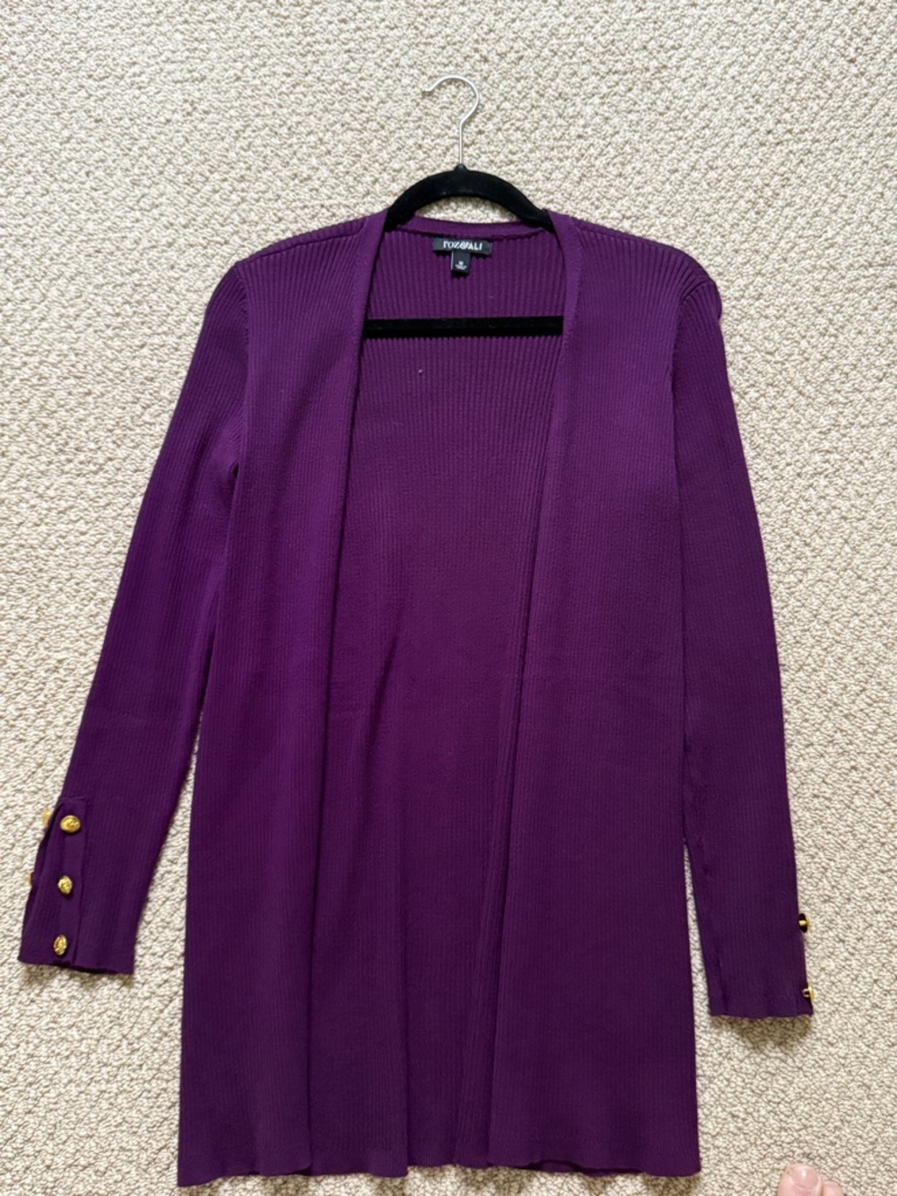 Roz & Ali Deep Purple Open-Front Cardigan with Gold Buttons
